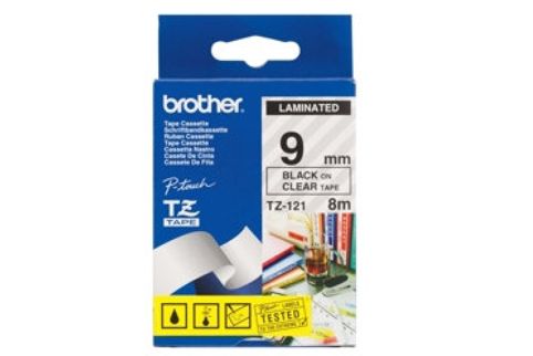 Brother PT-2430PC Laminated Black on Clear Tape - 9mm x 8m (Genuine)