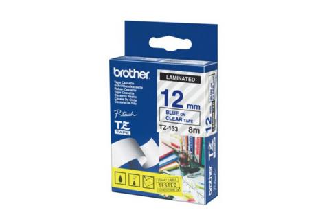 Brother PT-1950 Laminated Blue on Clear Tape - 12mm x 8m (Genuine)