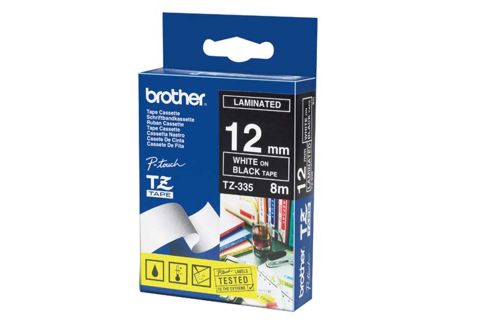 Brother PT-7600 Laminated White on Black Tape - 12mm x 8m (Genuine)