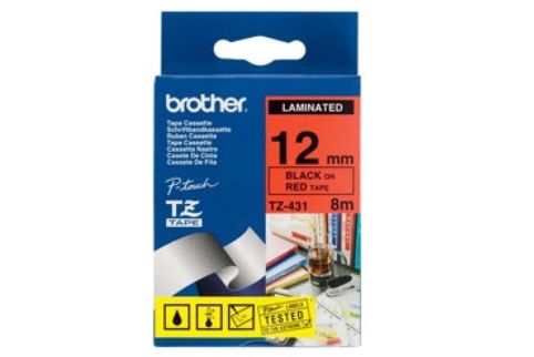 Brother PT-2430PC Laminated Black on Red Tape - 12mm x 8m (Genuine)