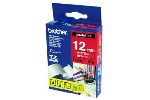 Brother PT-1750 Laminated White on Red Tape - 12mm x 8m (Genuine)