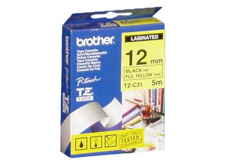 Brother PT-1290 Laminated Black on Yellow Tape - 12mm x 5m (Genuine)