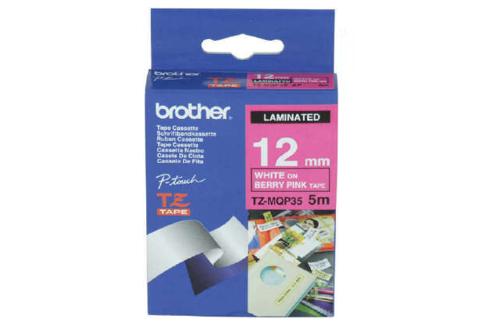 Brother PT-7600 Laminated White on Berry Pink - 12mm x 5m (Genuine)