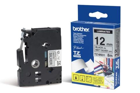 Brother PT-2100 Laminated Black on Matt Silver Tape - 12mmx8m (Genuine)