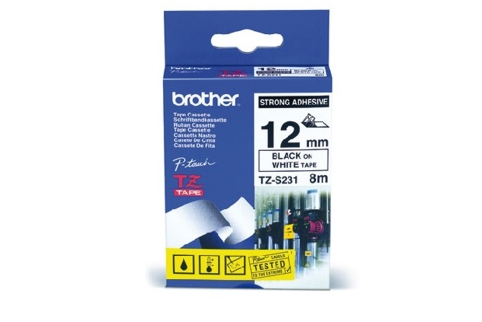 Brother PT-900 Strong Adhesive Black on White - 12mm x 8m (Genuine)