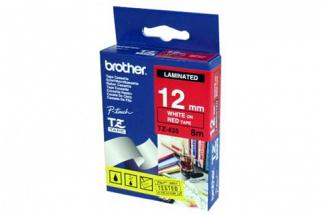 Brother PT-2100 Laminated White on Red Tape - 12mm x 8m (Genuine)
